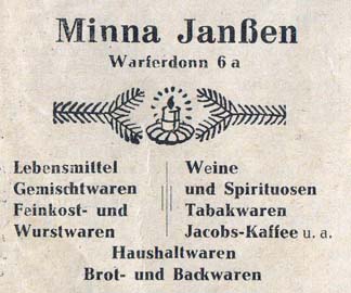 Minna Janen Warferdonn 6 a Weine und Spirituosen Tabakwaren Jacobs-Kaffee u.a. Haushaltwaren Brot- und Backwaren Lebensmittel Gemischtwaren Feinkost- und Wurstwaren